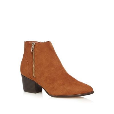 Tan pointed low ankle boots